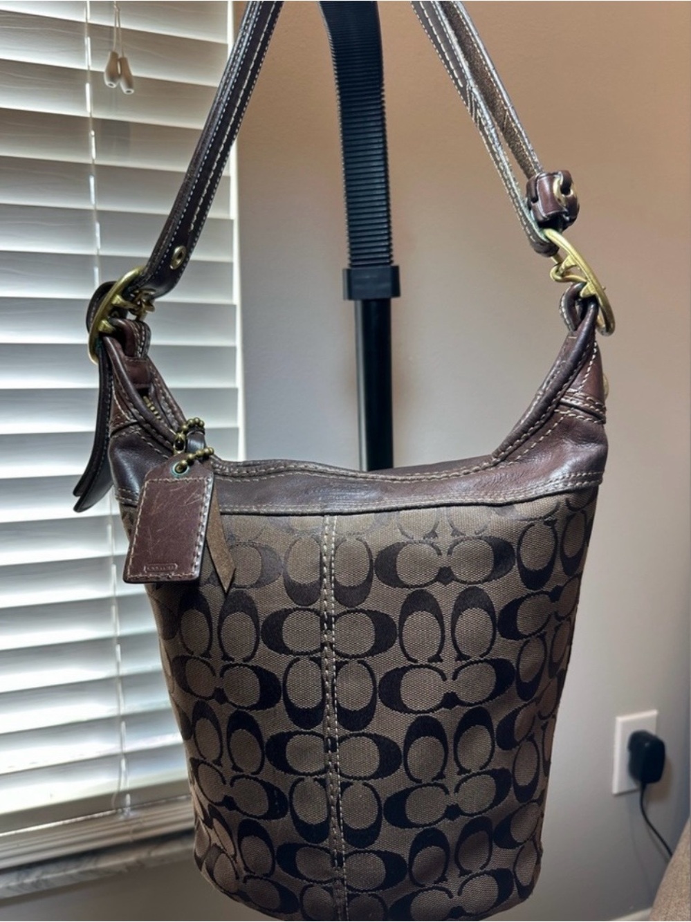 COACH Vintage Brown Bleeker Signature Canvas Leather Bucket Crossbody Bag 11437